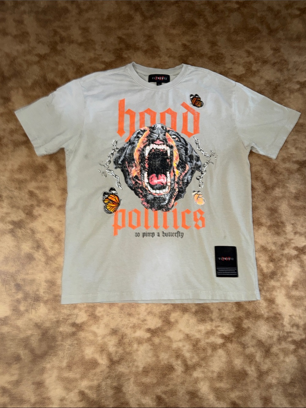 Elementz 247 Hood Politics Butterfly Graphic T-Shirt Size L Streetwear